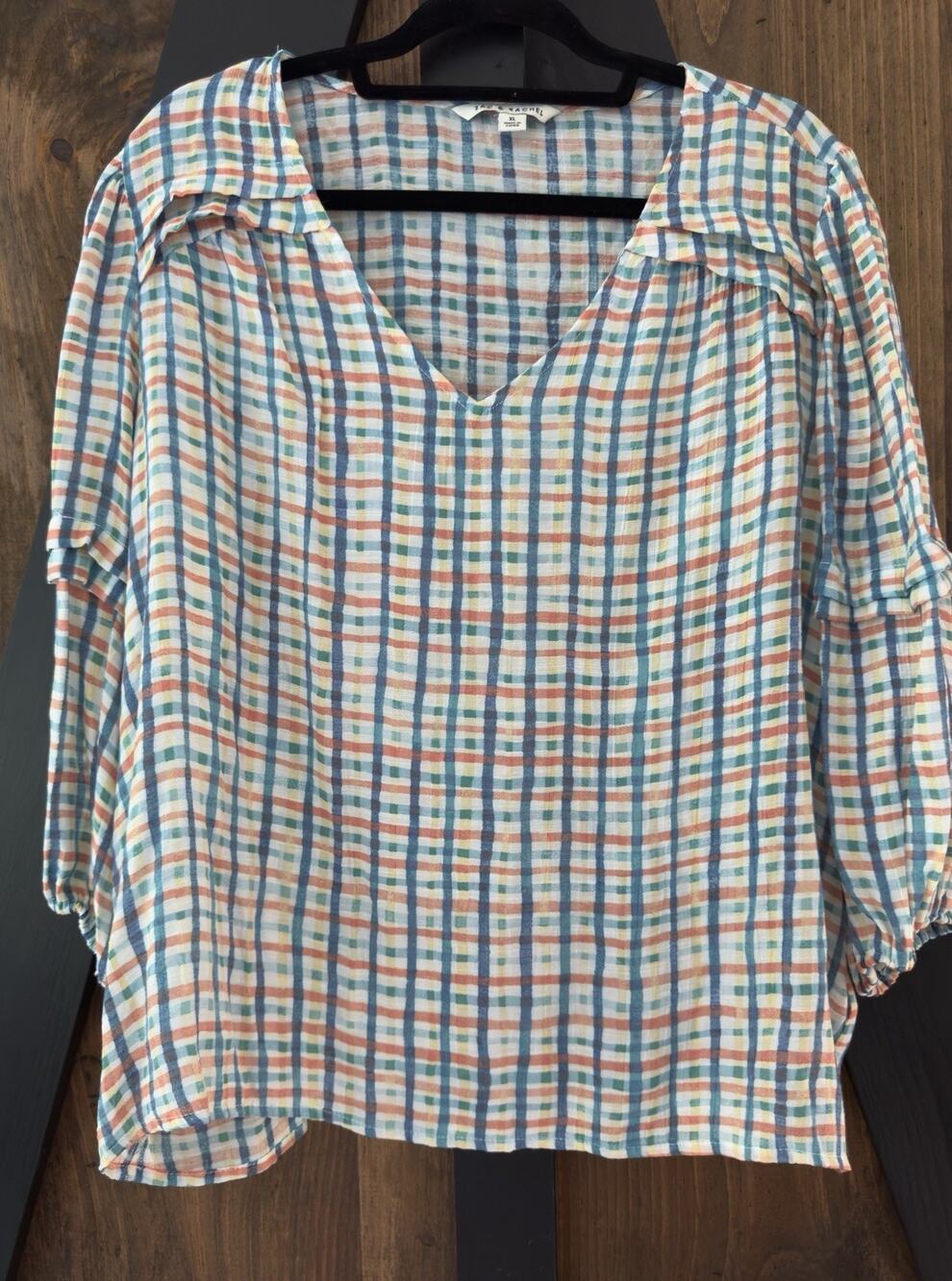 Zac & Rachel Gingham Plaid Cottagecore Blouse Top NWOT Size XL